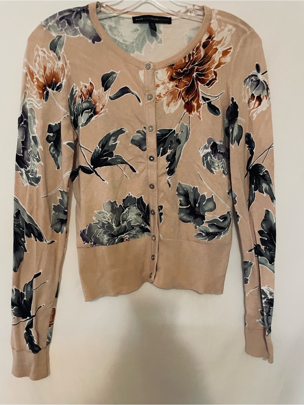 White House Black Market Beige Floral Cardigan